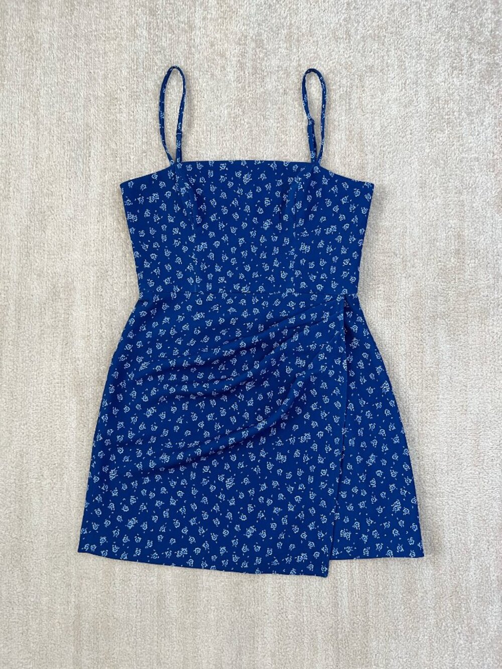 French Connection Blue Floral Summer Cocktail Faux Wrap Mini Dress 6